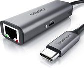 Sounix Ethernet Adapter 2 in 1 - USB C opladen PD 100W - USB C Naar Ethernet Adapter - RJ45 10/100/1000Mbps - Ethernet Adapter - 20CM - Gevlochten Nylon - Zwart