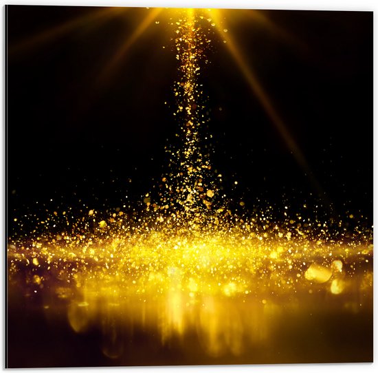 Dibond - Gouden Glitters in Donkerkleurige Omgeving - 50x50 cm Foto op Aluminium (Wanddecoratie van metaal)