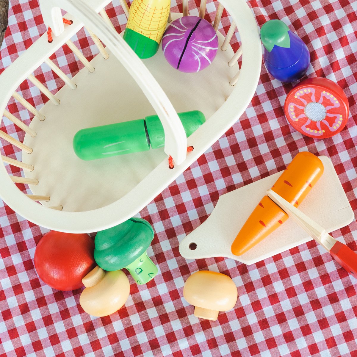 Woet® Houten Groentemandje Speelset - Snijbaar Groente in Mand met Snijplank - Educatief Speelgoedeten Snijset - Rollenspel Speelgoed - Vanaf 2 Jaar — afbeelding 5