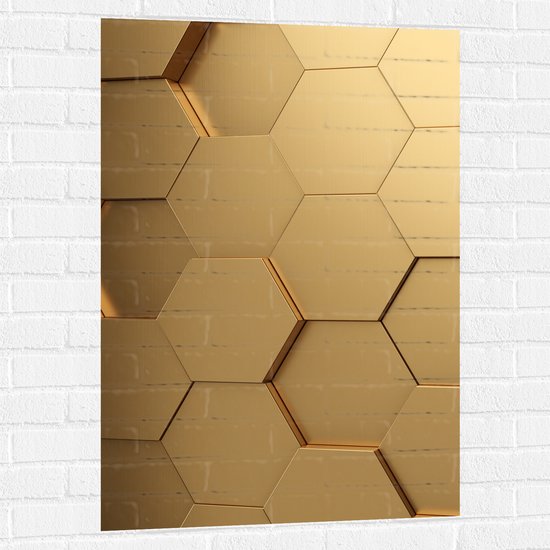 Muursticker - Hexagon Wand in het Goud - 70x105 cm Foto op Muursticker