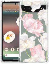 GSM Hoesje Google Pixel 6A Leuk TPU Back Cover met transparante rand Mooie Bloemen