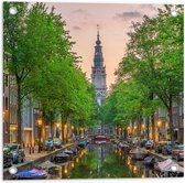 Tuinposter – Gracht in De Straten van Amsterdam - 50x50 cm Foto op Tuinposter (wanddecoratie voor buiten en binnen)