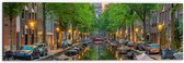 Dibond - Gracht in De Straten van Amsterdam - 60x20 cm Foto op Aluminium (Wanddecoratie van metaal)