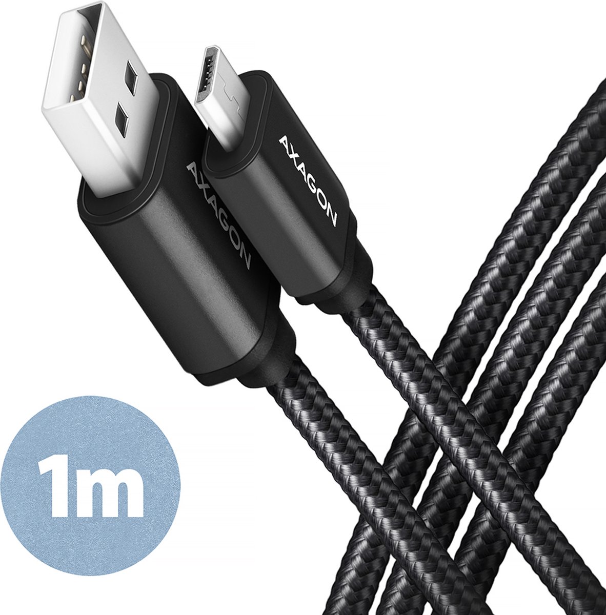 AXAGON BUMM-AM10AB, HQ Cable Micro USB <-> USB A, 1m, USB 2.0, 2.4A, ALU, braid, Black *USBAM *MUSBBM
