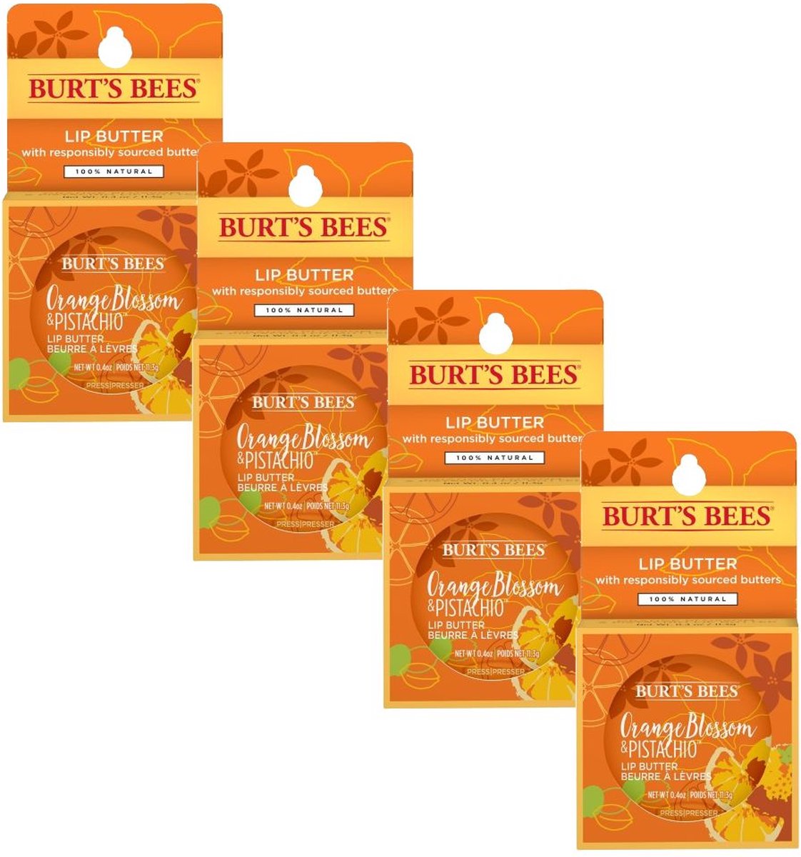 BURT'S BEES - Lip Butter Orange Blossom & Pistachio - 4 Pak