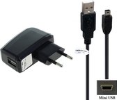 2.0A lader + 1,0m Mini USB kabel. Oplader adapter met robuust snoer geschikt voor o.a. Garmin Aera 500, 550, 560, 660, 795, AIS 800, Approach G3, G5, G6, G7, Atemos 100, 50, Dakota 10, 20