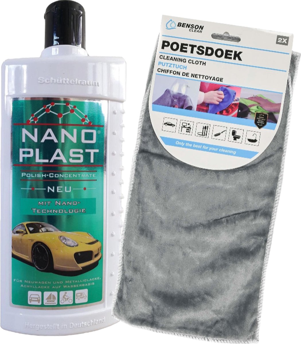 Nano Plast Car polish | Autopolish | Poetsdoek 2 delig - Polijstmiddel | Polijstpasta | 500ml | Krasvrije autolak met diepe glans | auto | boot | brommer