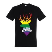 T-shirt Oh deer i'm queer - Zwart T-shirt - Maat L - T-shirt met print - T-shirt heren - T-shirt dames