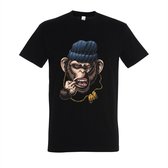 T-shirt Gangsta monkey - Zwart T-shirt - Maat M - T-shirt met print - T-shirt heren - T-shirt dames