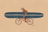 IXXI Sloth on Bike with Surfboard - Wanddecoratie - Vintage - 60 x 40 cm