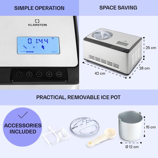 MEDION Ijsmachine zelfkoelend met compressor (2 liter ijs, geschikt voor ijs bevroren yoghurt sorbet, 180 watt, display, sensor touch, MD 18883 MEDION Ijsmachine zelfkoelend met compressor (2 liter ijs, geschikt voor ijs bevroren yoghurt sorbet, 180 watt, display, sensor touch, MD 18883