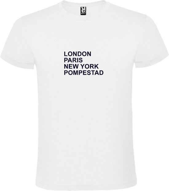 wit T-Shirt met London,Paris, New York , Pompestad tekst Zwart Size XXXXL