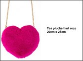 Tas Love hart pluche roze/pink 20x25cm - Liefde trouwen valentijn hartjes tasje verliefd thema feest festival