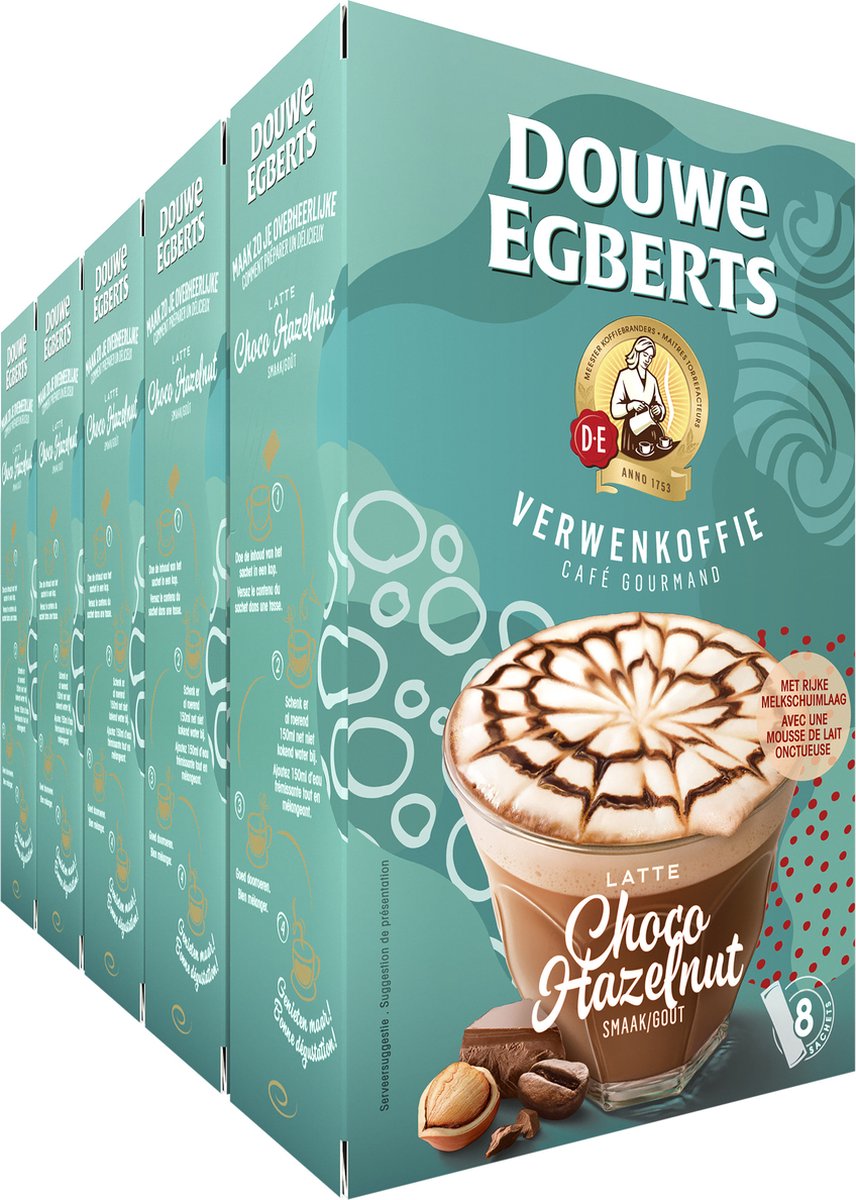 Goedkoopste Douwe Egberts Latte Choco Hazelnut Oploskoffie - 5 x 8 zakjes