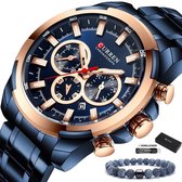 Curren - Horloge Heren - Cadeau voor Man - Horloges voor Mannen - 48 mm - Blauw Rosé