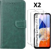 Samsung A14 5G /4G Hoesje met Pasjeshouder - bookcase Portemonnee – Met 2x Screenprotector / gehard glas – Groen