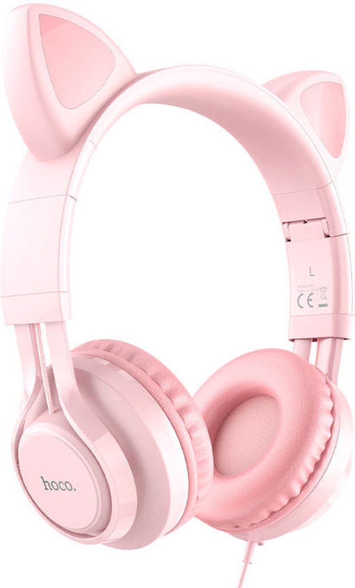 Hoco Kinder Koptelefoon Kattenoortjes met Ingebouwde Microfoon Roze - Geluidsdichte Over Ear Headset speciaal voor Kids