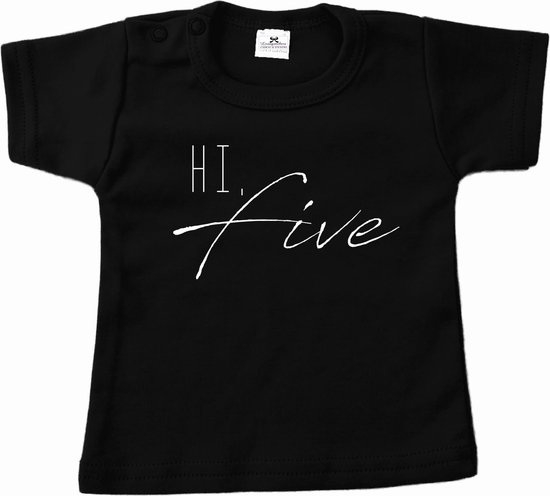Shirt verjaardag 5 jaar-hi five-korte mouw-zwart-Maat 110/116