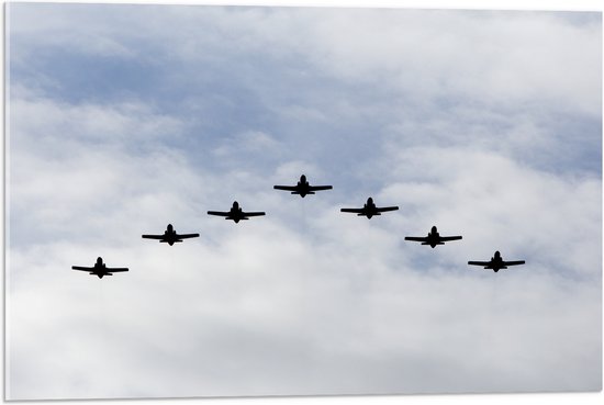 Acrylglas - Groep Vliegtuigen vliegend in V-vorm - 75x50 cm Foto op Acrylglas (Met Ophangsysteem)