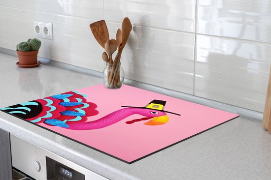 KitchenYeah® Inductie beschermer 78x78 cm - Flamingo in kalkoenkostuum - Kookplaataccessoires - Afdekplaat voor kookplaat - Inductiebeschermer - Inductiemat - Inductieplaat mat