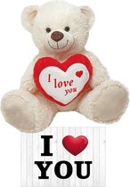 Witte pluche knuffelbeer - 45 cm - incl. Valentijnskaart I Love You