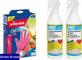 HG schimmelvlekkenreiniger 1L (2 stuks x 500ML) + 50 Vileda Colors latexvrije handschoenen (Groen of roze)