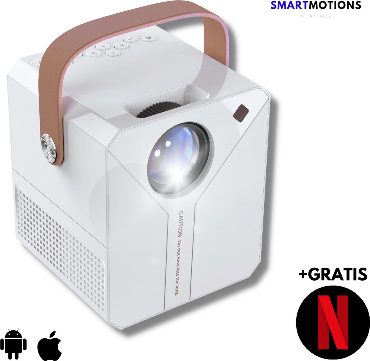 SmartMotions Beamer - Draagbare Projector - 6000 Lumen - Streamen met telefoon, via Wifi - GRATIS Netflix voor 3 maanden