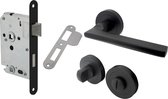 Deurklink Sienna - Zwart - Ø50mm + Complete set voor badkamers - Inclusief WC garnituur, WC-slot en Sluitplaat - Mat zwarte deurkruk