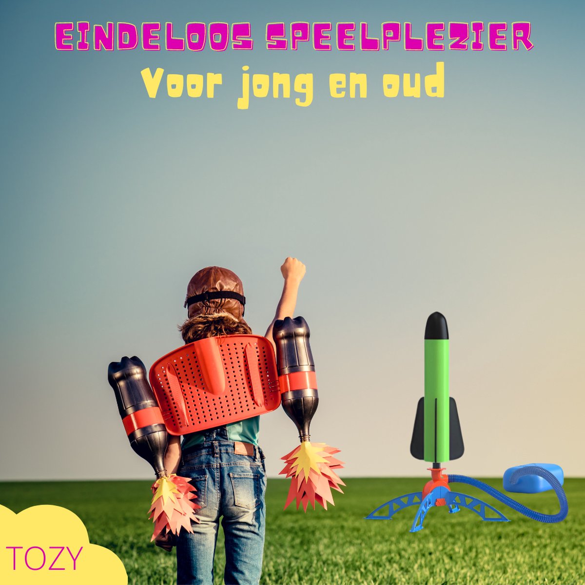 Tozy Buitenspeelgoed Raket - Inclusief 3 raketten - Stampraket Speelgoed Tuin met - Vliegt tot wel 10 meter de lucht in - Vang- & Werpspellen - Buitenspeelgoed Jongens en Meisjes — cadeau in Spellen & Speelgoed - foto 4