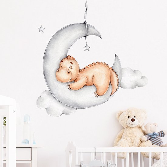 Spicker I Slapende dino op maan I Muursticker I Babykamer I Speelkamer I Slaapkamer I Kinderkamer I Decoratie sticker I Wanddecoratie I Muurdecoratie I Baby I Jongen I Meisje