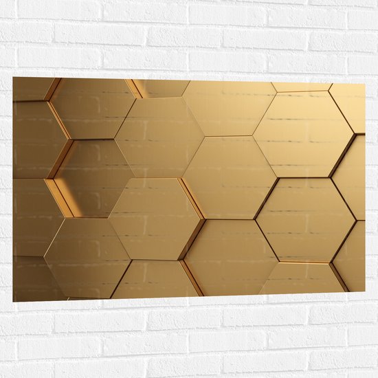 Muursticker - Hexagon Wand in het Goud - 105x70 cm Foto op Muursticker
