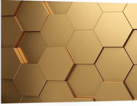 PVC Schuimplaat- Hexagon Wand in het Goud - 100x75 cm Foto op PVC Schuimplaat