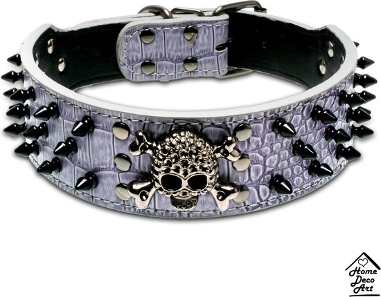 Foto: Halsband hond skull met spikes zilver lichtpaars size xs 38cm tot 46cm verstelbaar