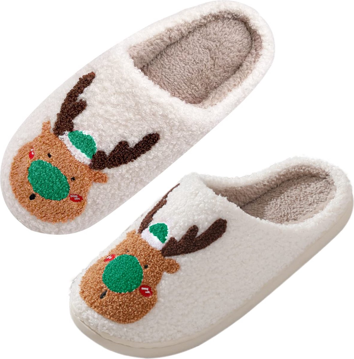 JAXY Smiley Slippers - Smiley Pantoffels - Pantoffels - Smiley Sloffen - Pantoffels Dames en Heren - Sloffen - Sloffen Dames en Heren - Maat 39-40 - Rendier Groen