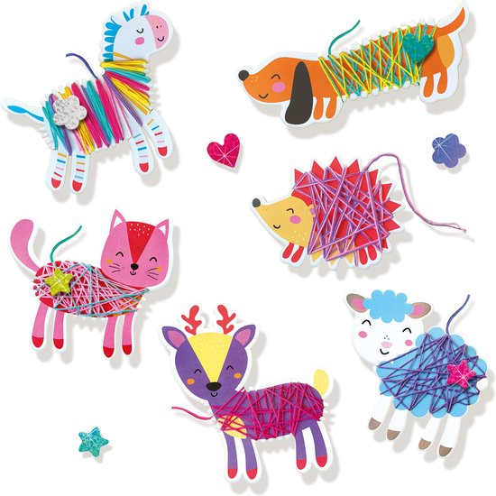 SES - Draad wikkel dieren - met glitter stickers en 5 heldere kleuren draad - 6 wikkel dieren - SES