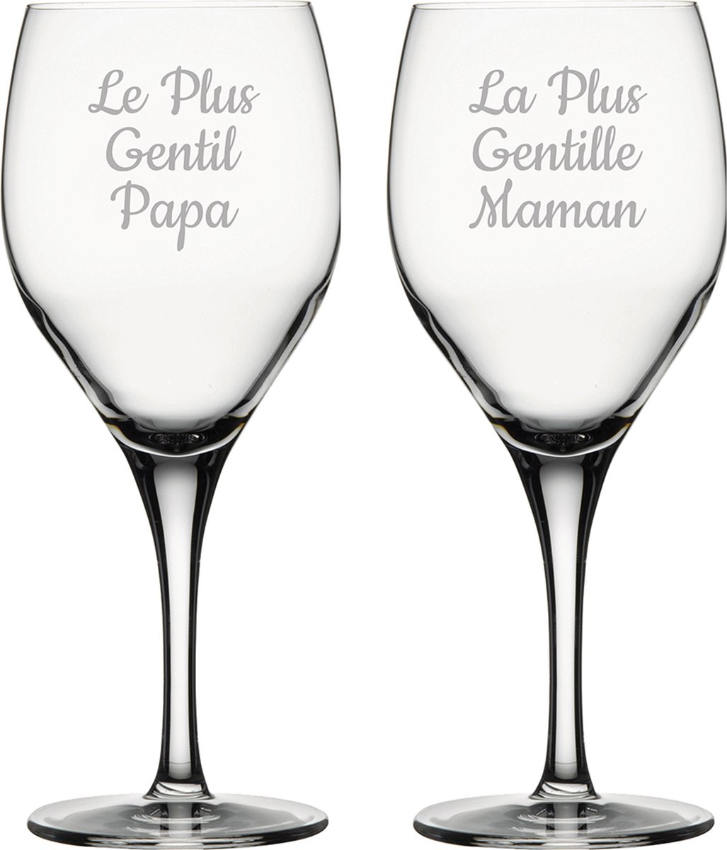 Witte wijnglas gegraveerd - 34cl - Le Plus Gentil Papa & La Plus Gentille Maman