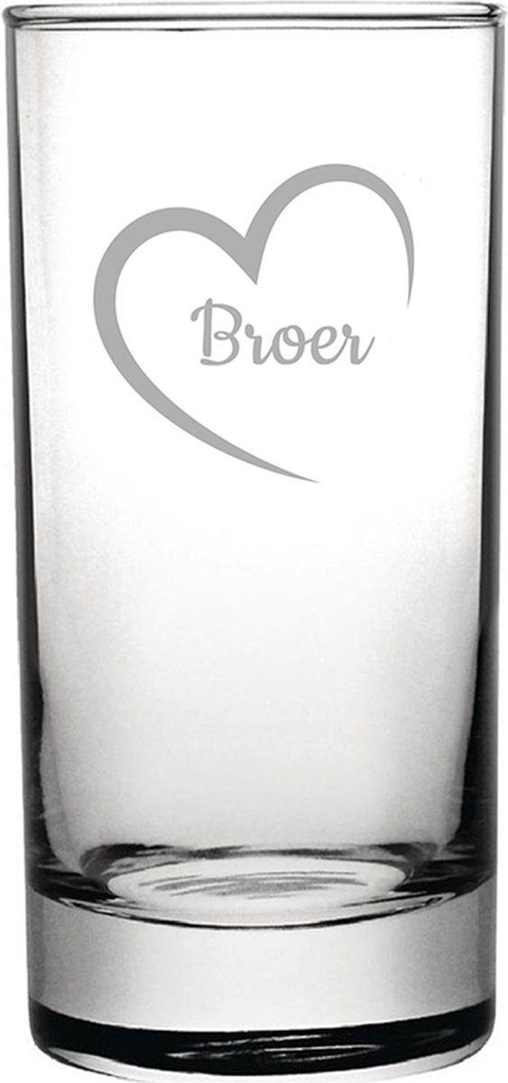 Gegraveerde longdrinkglas 28,5cl Broer met hartje