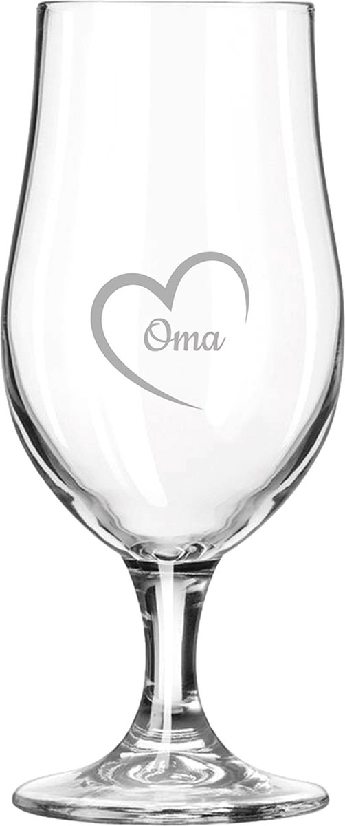 Gegraveerde bierglas op voet 49cl Oma met hartje