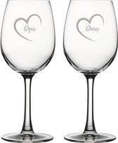 Gegraveerde witte wijnglas 36cl Opa met hartje & Oma met hartje