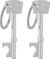 kwmobile Flesopener in sleutelvorm - Set van 2x sleutelhangers in de vorm van een sleutel - Om flessen bier of frisdrank mee te openen - In zilver