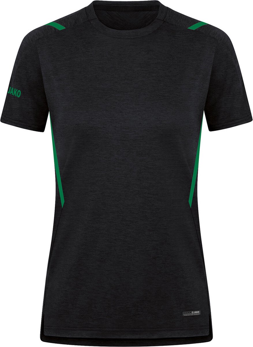 Jako Challenge T-Shirt Dames - Zwart Gemeleerd / Sportgroen | Maat: 44