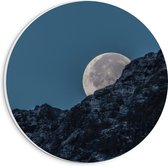 WallClassics - PVC Schuimplaat Muurcirkel - Heldere Maan achter Rots - 20x20 cm Foto op Muurcirkel (met ophangsysteem)