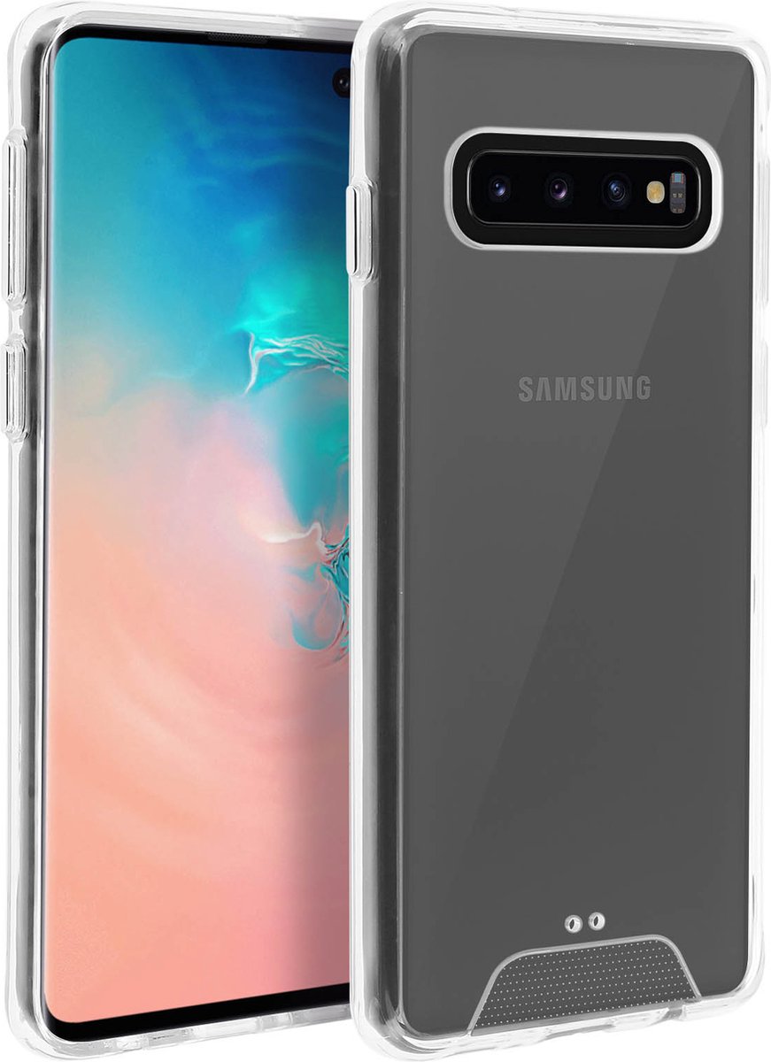 Avizar Stevig Hoesje Geschikt voor Samsung Galaxy S10 Plus met Bumperrand, Transparant