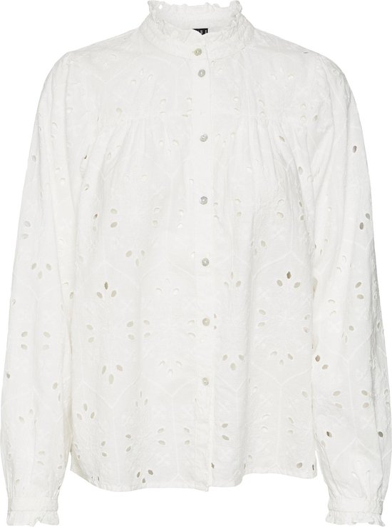 VERO MODA Dames Vmemma LS Lace Shirt - Wit (Snow White) Maat M, Shirt Met Lange Mouwen