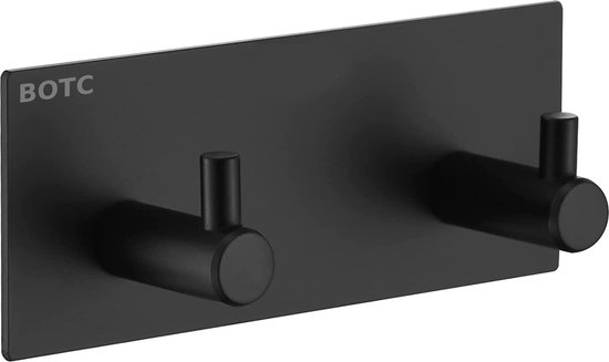 BOTC Handdoekhouder RVS - Handdoekhaakjes 2 in 1 RVS Zelfklevend - Rechthoekig Handdoek Haakjes - Handdoekhaak - Zwart