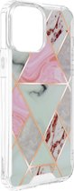 Geschikt voor Apple iPhone13 Pro Max Hybrid Marble Case met versterkte hoeken roze