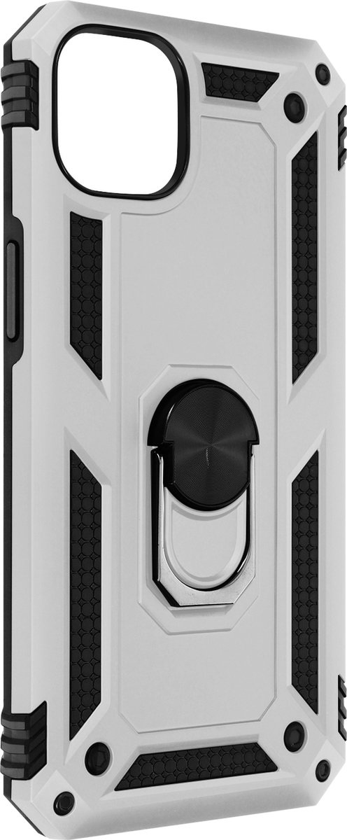 Geschikt voor Apple iPhone 14 Hybrid Case Video Support Ring zilver