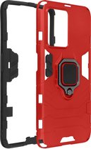 Geschikt voor Oppo Reno 8 Lite 5G Hybride Schokbestendige hoes met ringsteun – Rood