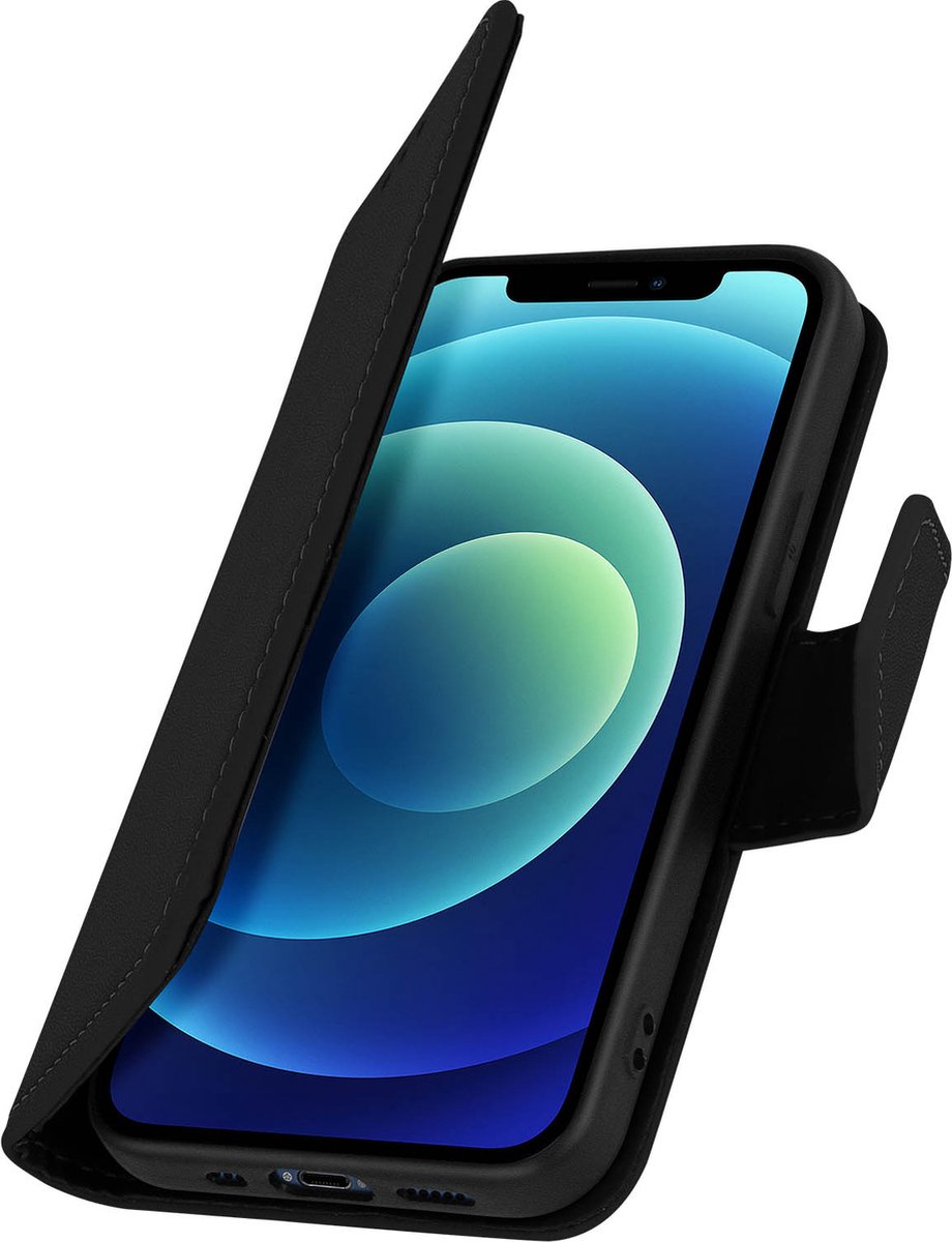 Avizar Housse pour Geschikt voor Apple iPhone 12 Mini Cuir Porte-carte Fonction Support Premium, Zwart