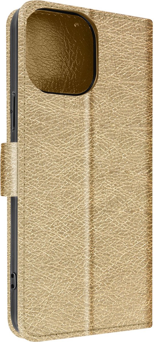 Geschikt voor Apple iPhone 14 Pro Max Bookcover Video Support Functie goud